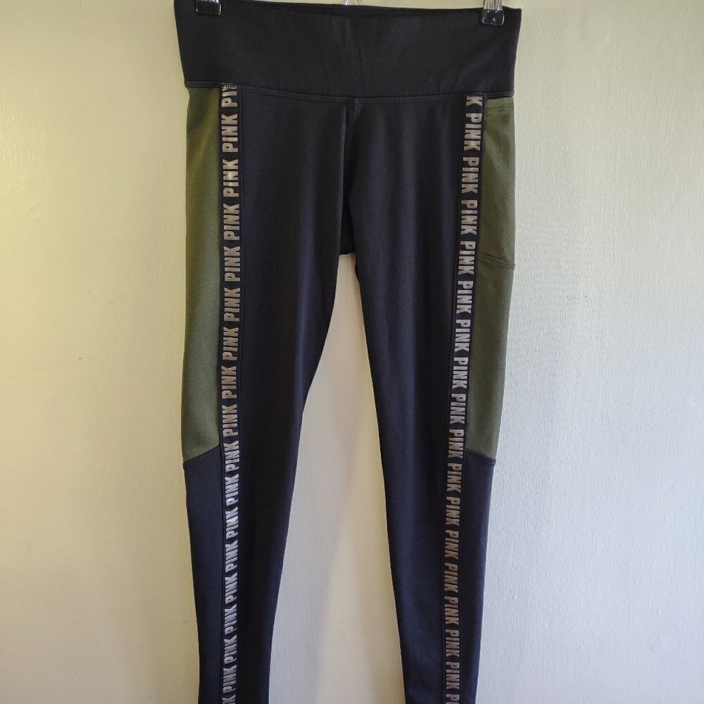 PINK Victoria's Secret Cozy Fleece Lined Leggings Logo Ribbon Activewear Small - Picture 1 of 7
